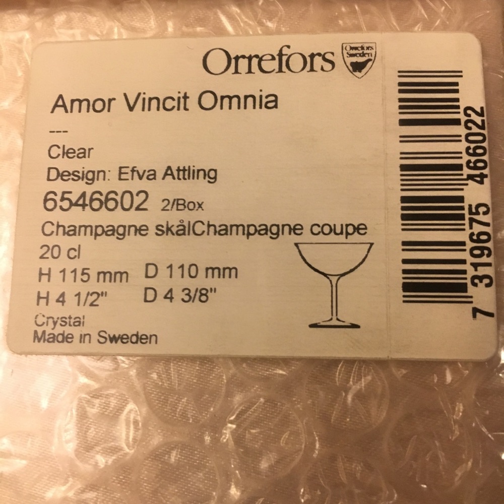 Orrefors Amor Vincit Omnia Champ Glass - set 2